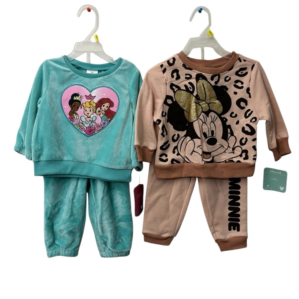 Bundle Disney Teal Princess‎ and Tan Minnie Mouse Pajama Set